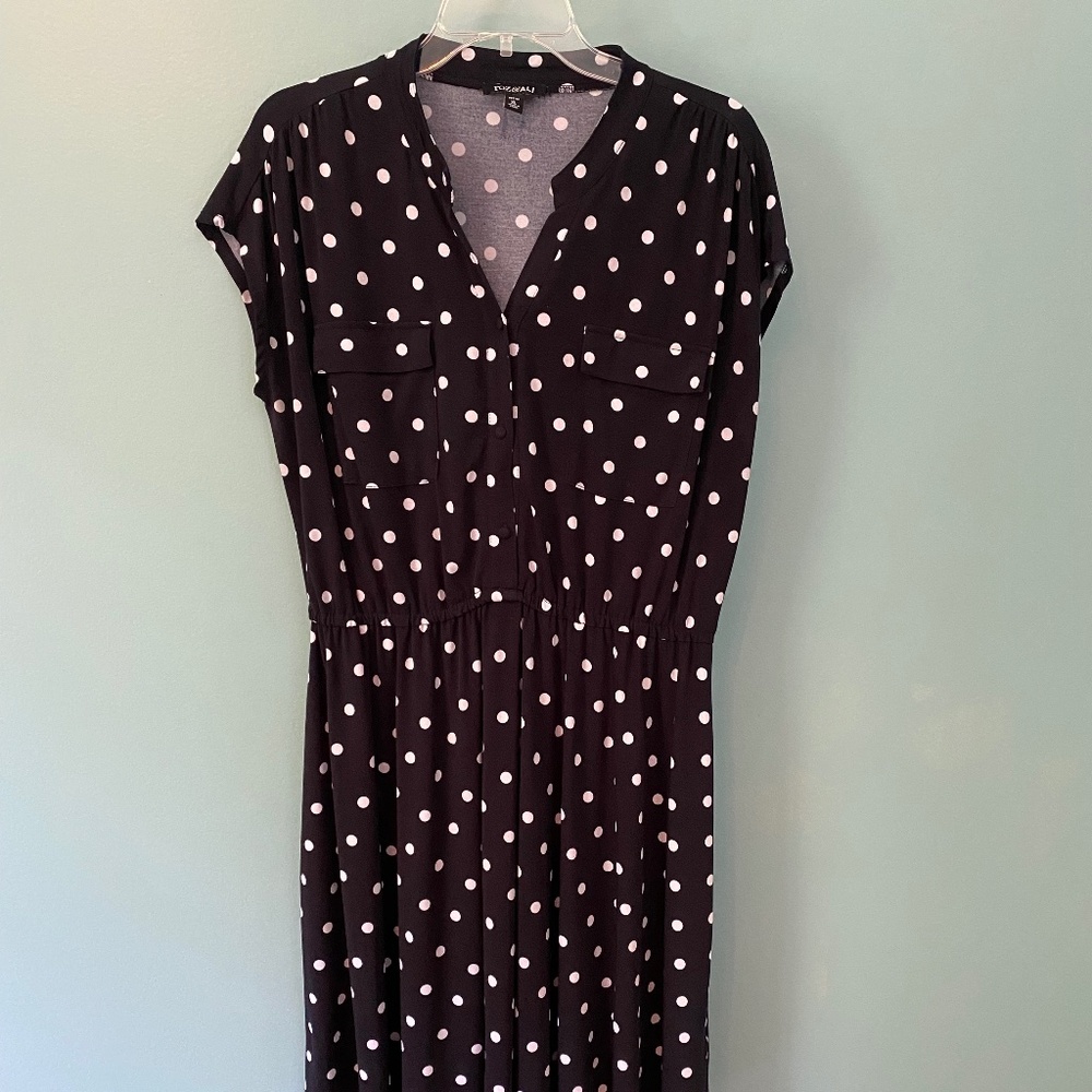 XL Petite Navy Polka Dot Dress